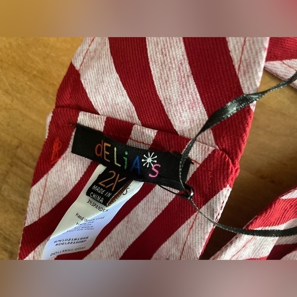 Dolls Kill Red and White Stripe Denim Halter Crop Bra top - Picture 4 of 11